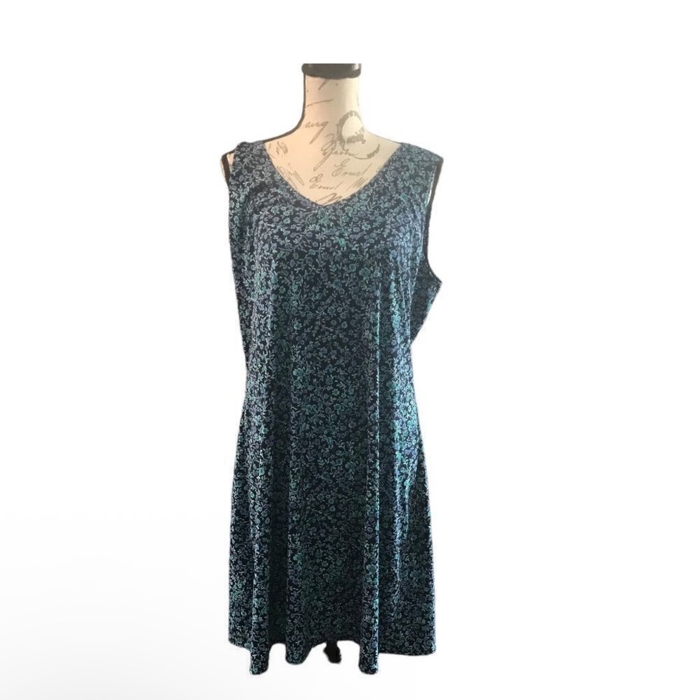 Sleeveless Teal Floral V-Neck Mini Dress - Picture 5 of 8